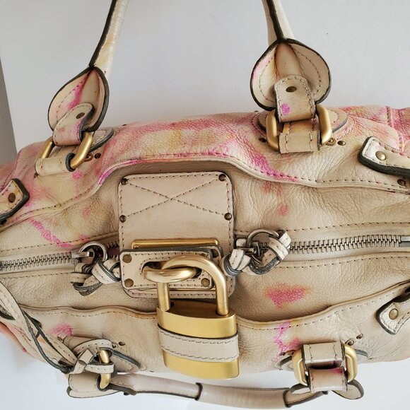 Chloe Leather purse lock bag dyed painted pink white yellow beige orange ivory - Picture 9 of 14